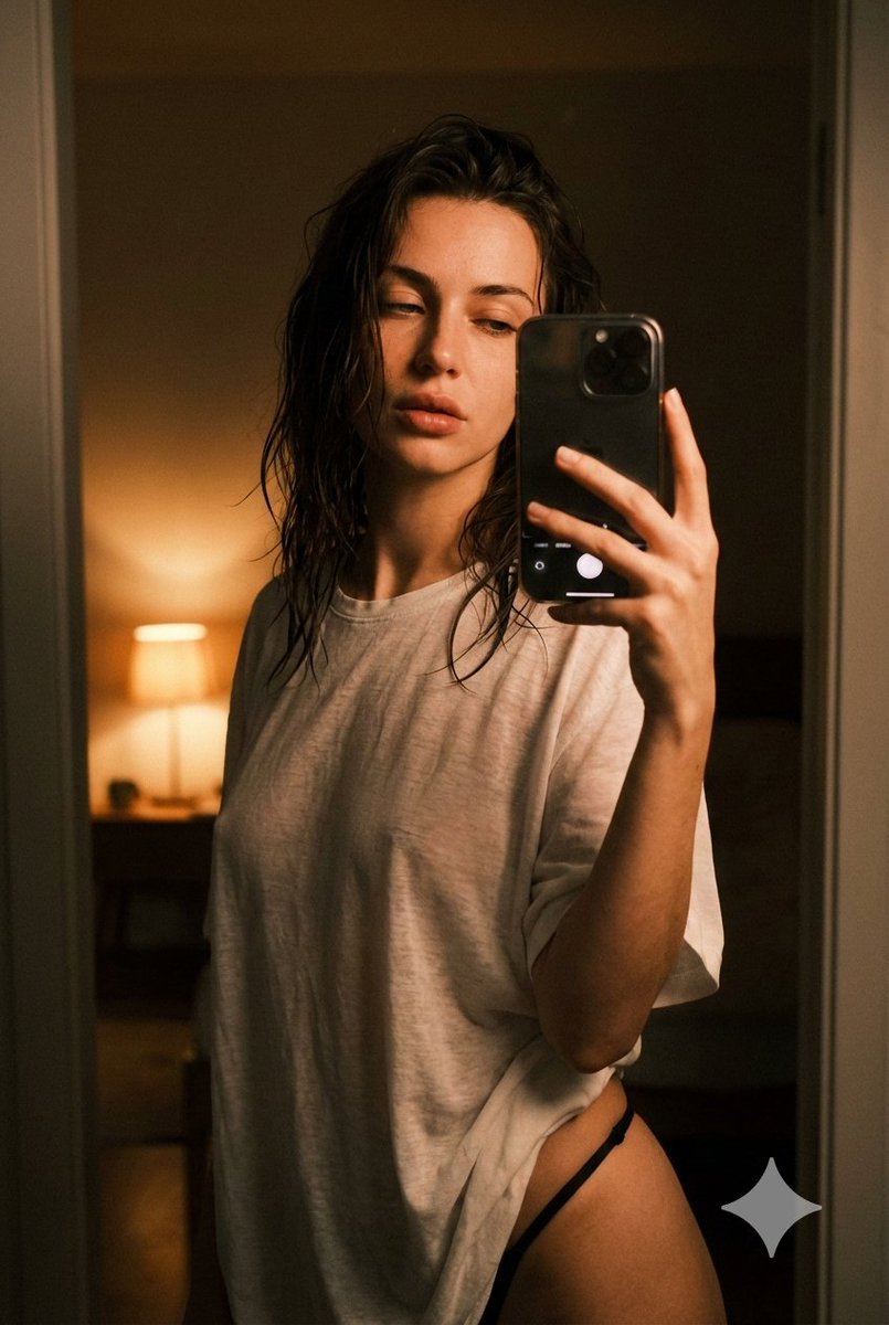 Intimate Late Night iPhone Selfie in Oversized T-Shirt 1