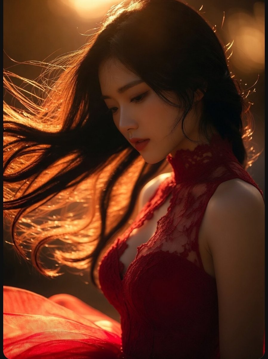Elegant Woman in Red Satin in Cozy Cafe 2