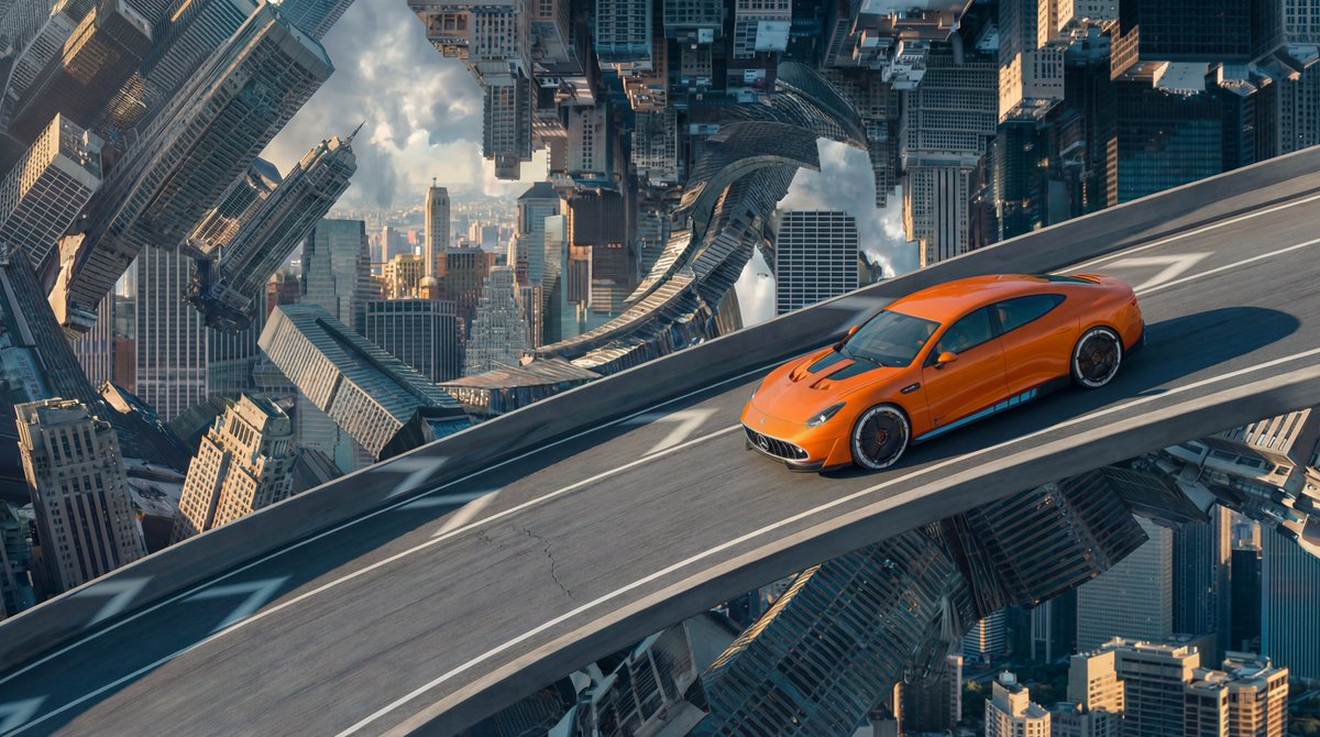 Inverted Cityscape Car Chase Prompt for Nano Banana Pro 2