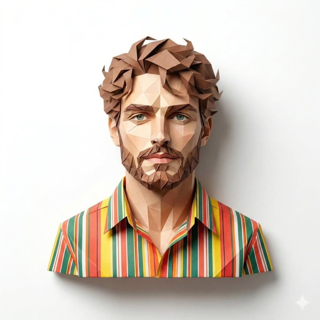3D Paper-Craft Portrait with Low-Poly Aesthetic 3