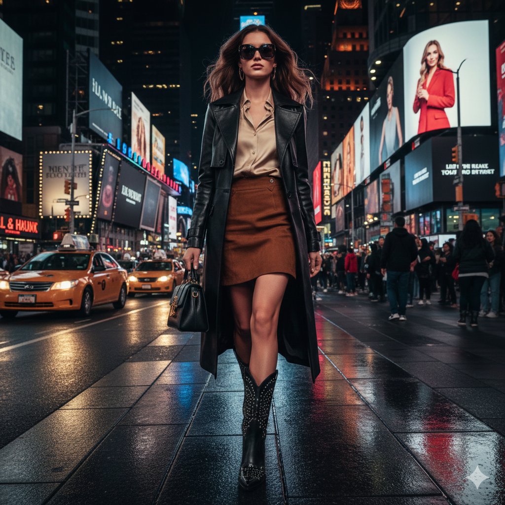 Ultra-realistic cinematic western fashion in Times Square prompt 2