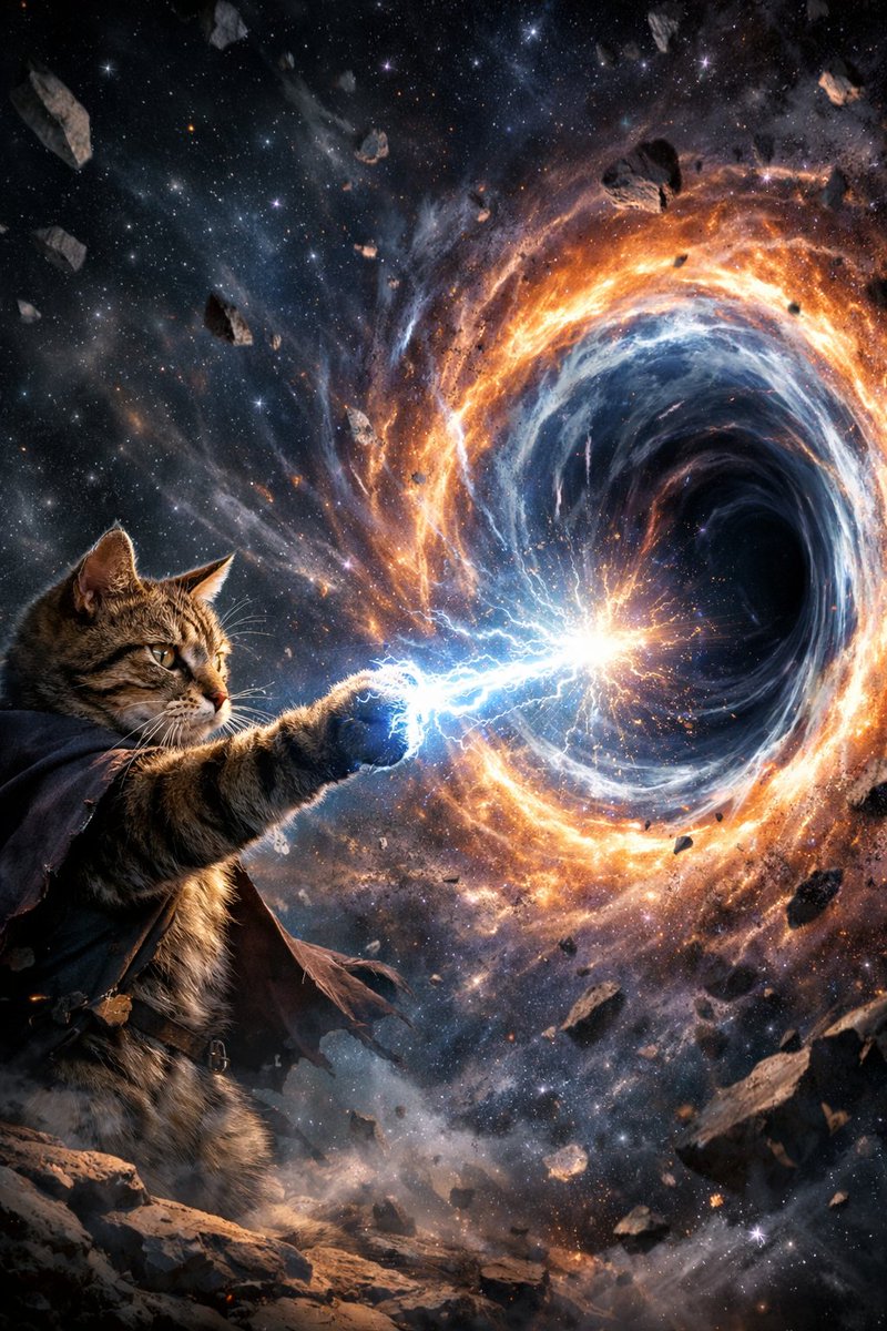 Surreal Cat Shooting Power to Open Wormhole 1