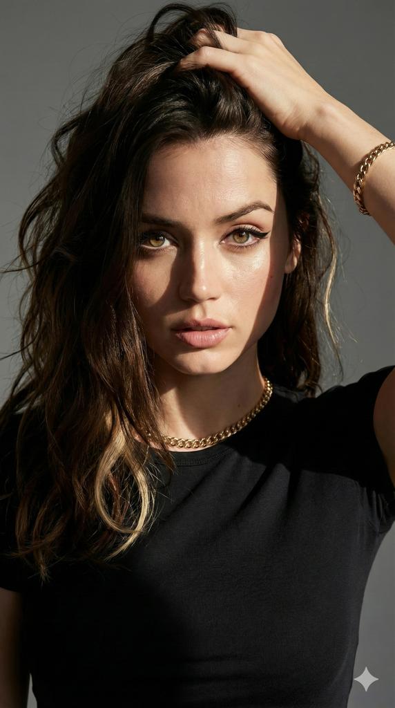 Hyper-realistic fashion portrait prompt for Ana de Armas style image generation 1