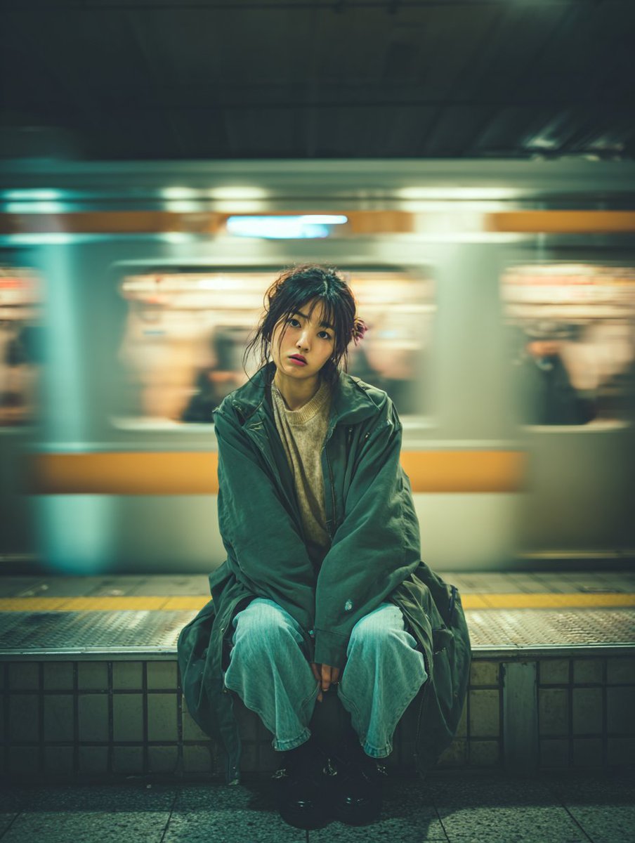 Cinematic Portrait of a Woman on a Train Platform 1