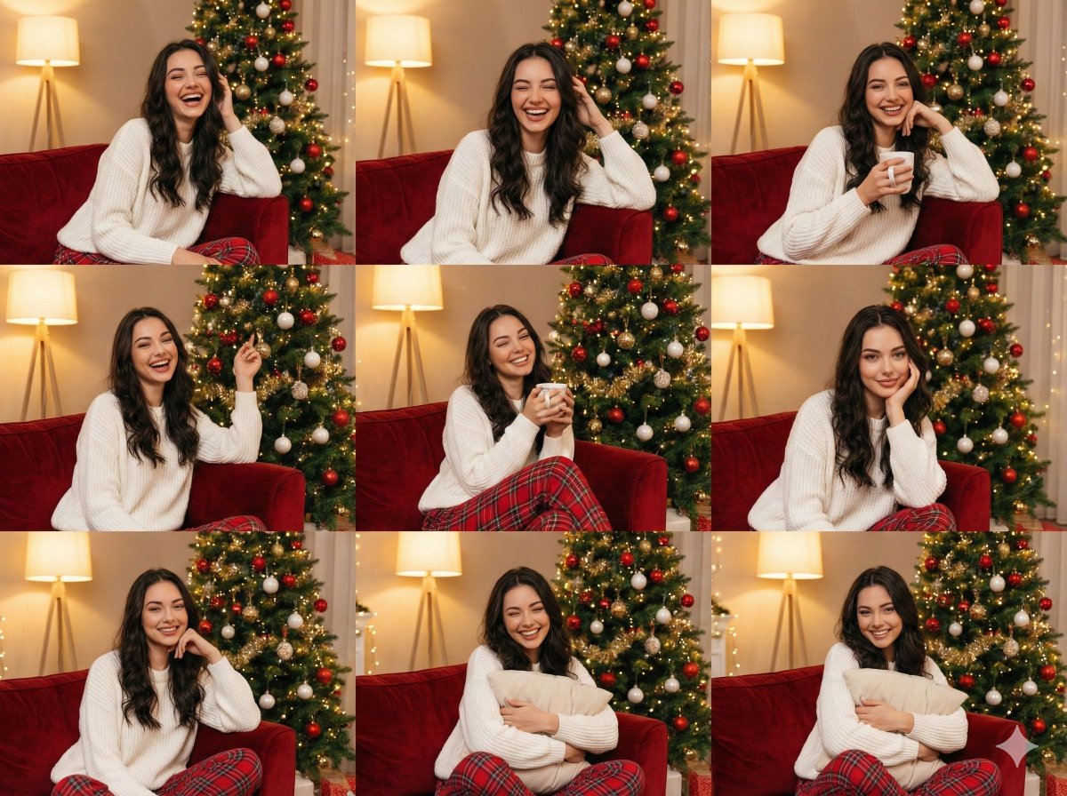 3x3 Christmas Collage of a Woman on a Couch 1