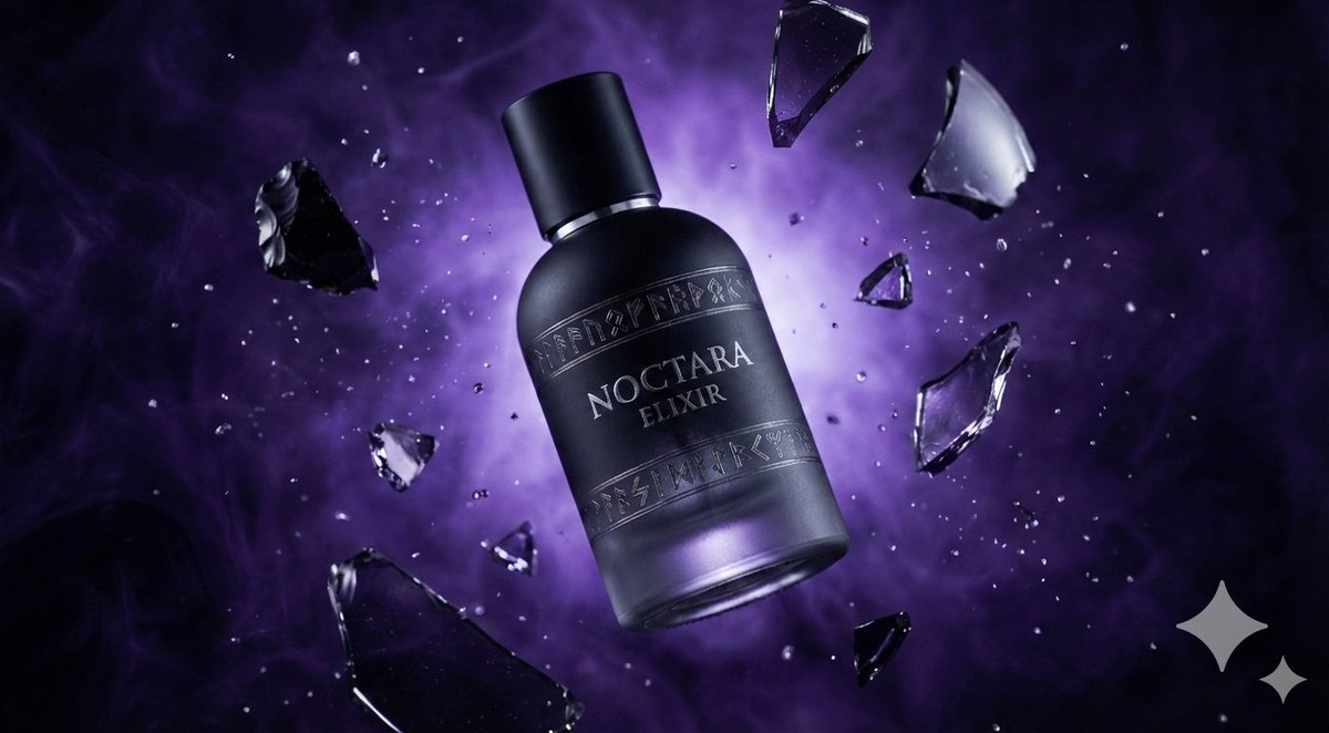 Matte Black Elixir Bottle with Purple Smoke Background 1
