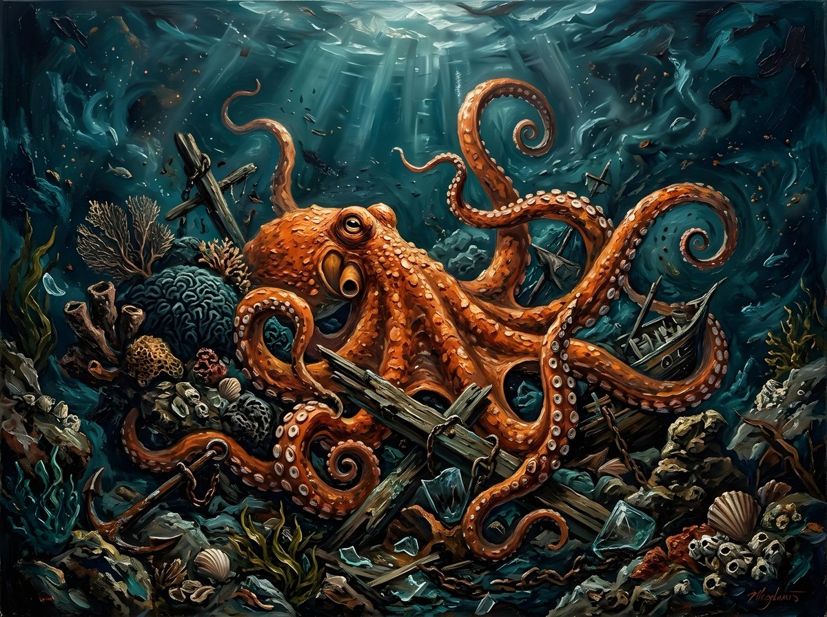 Chaotic Oil Painting of an Octopus 1