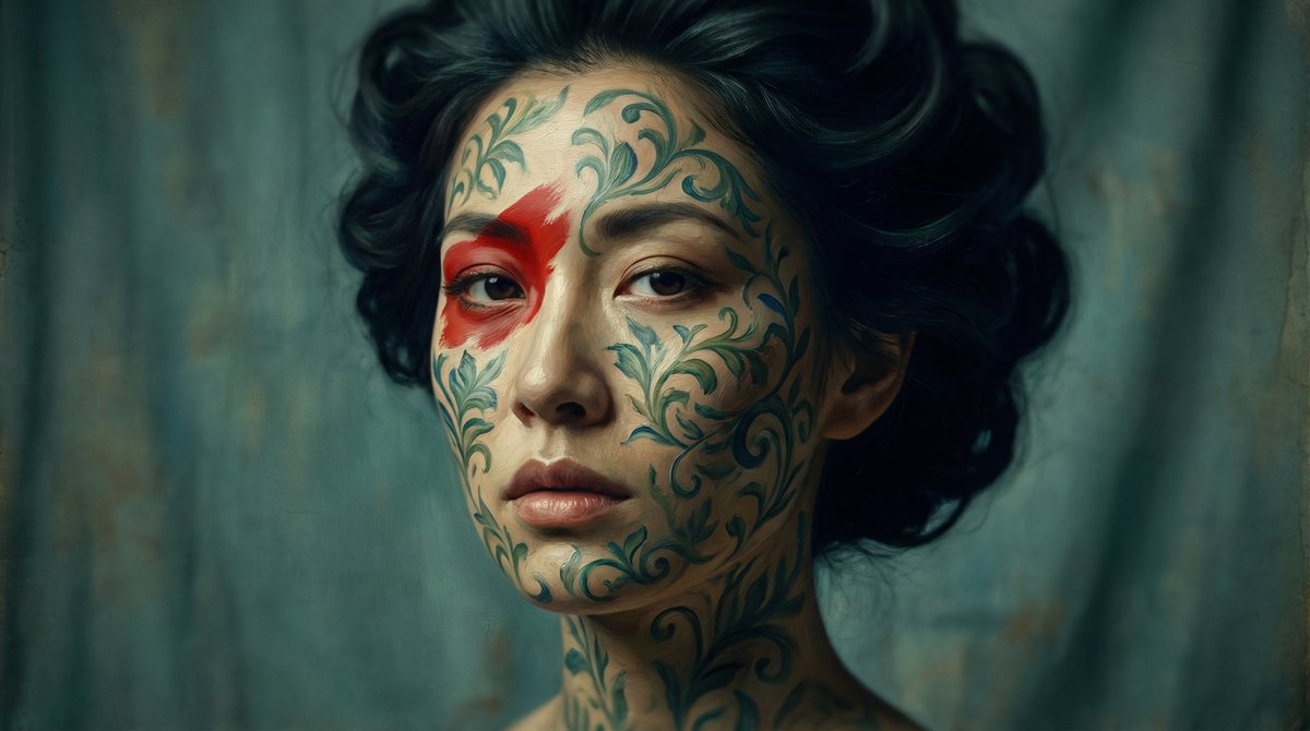 Cinematic Portrait with Botanical Skin Patterns 1
