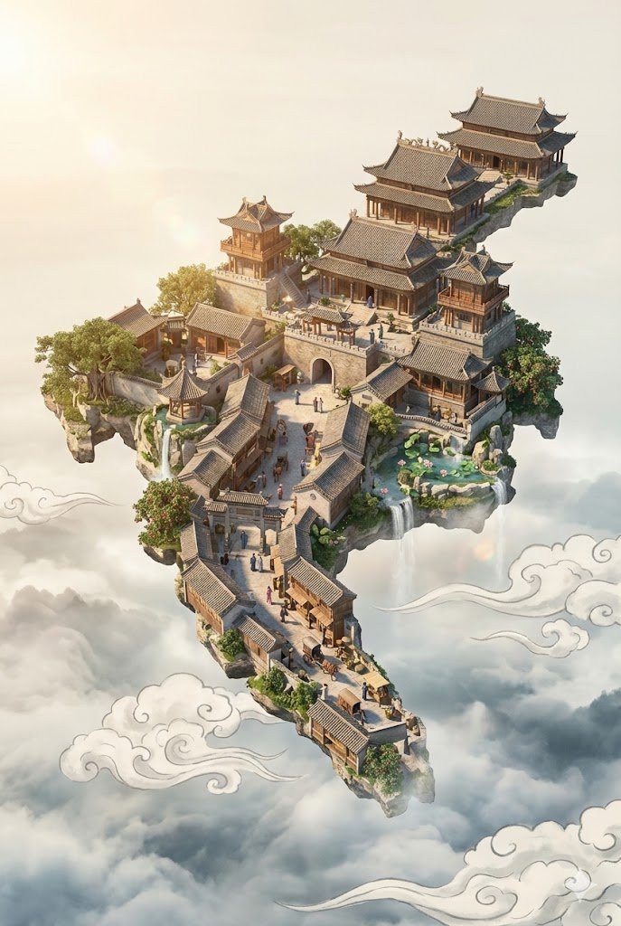 Floating Sky Castle Digital Art Poster Prompt 1