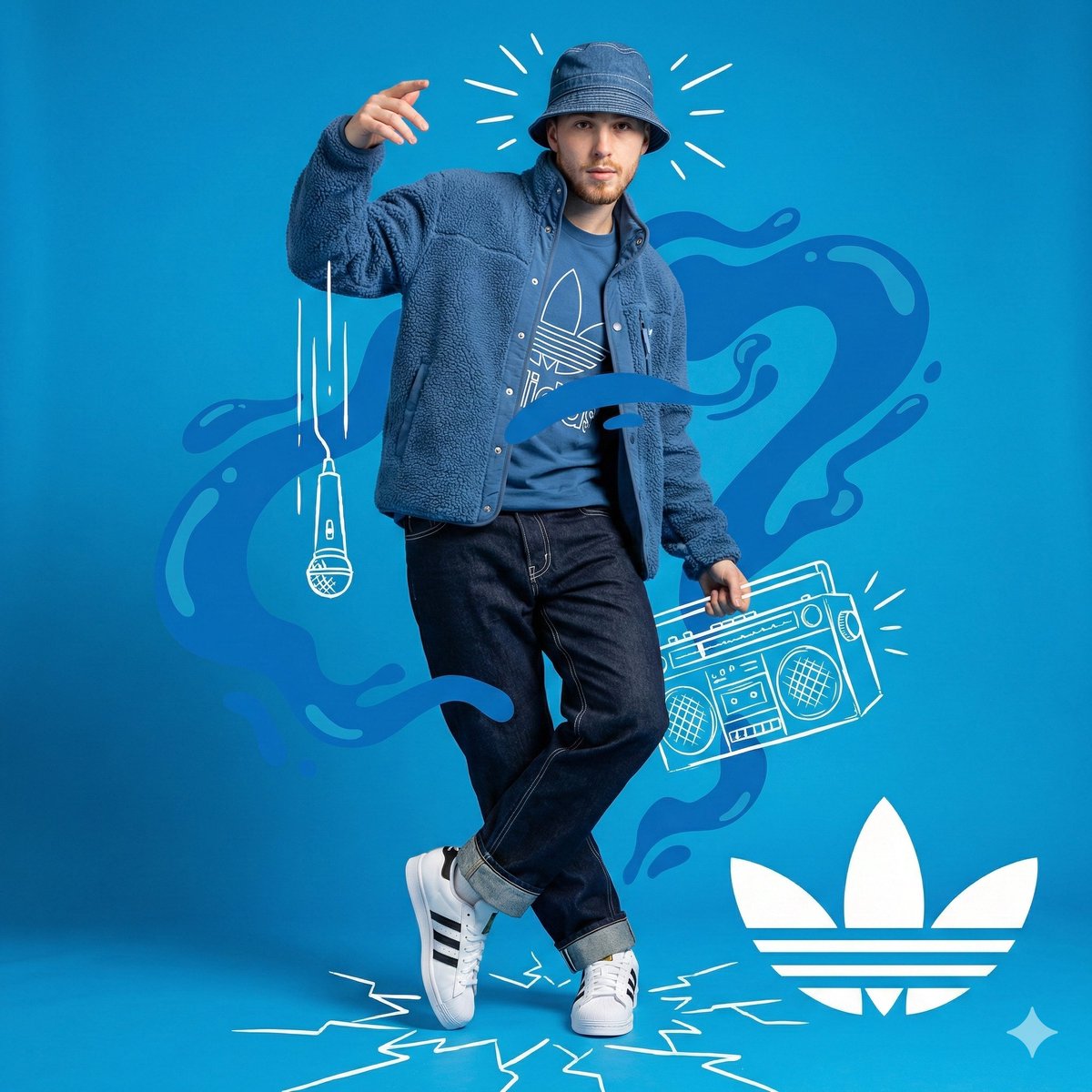 Blue Adidas Streetwear Composite Portrait Prompt (Nano Banana Pro) 1