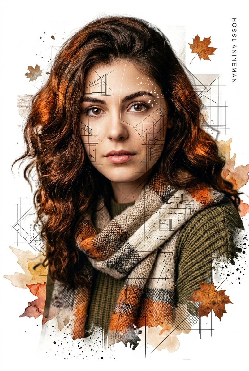 Gentle Autumn Mood Mixed-Media Portrait Poster Prompt 1