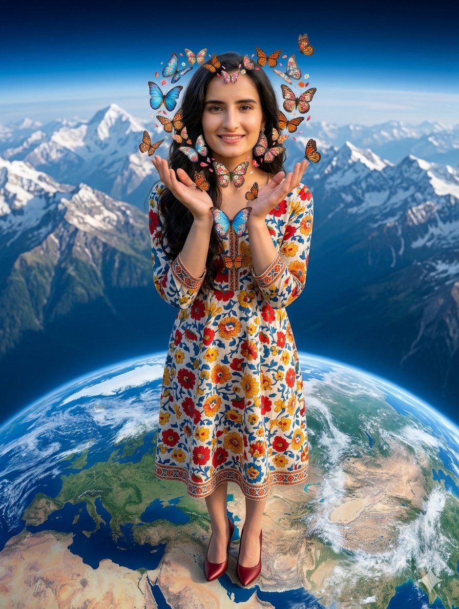 Surreal Woman with Butterflies and Globe 1