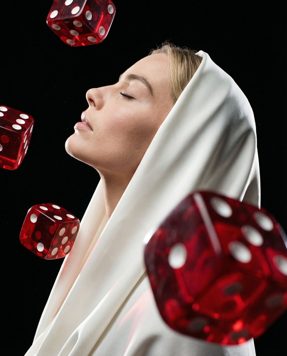 Surreal Profile Portrait with Floating Dice 2