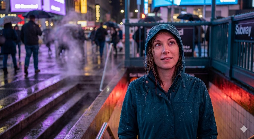 Neon Rain Subway Exit Portrait Prompt 2