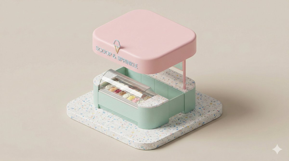 Minimal 3D Isometric Urban Retail Kiosk Diorama 3
