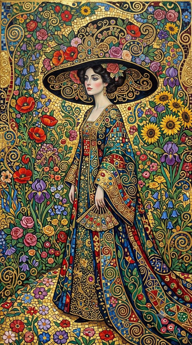 Klimt Style Woman Summer Garden 4