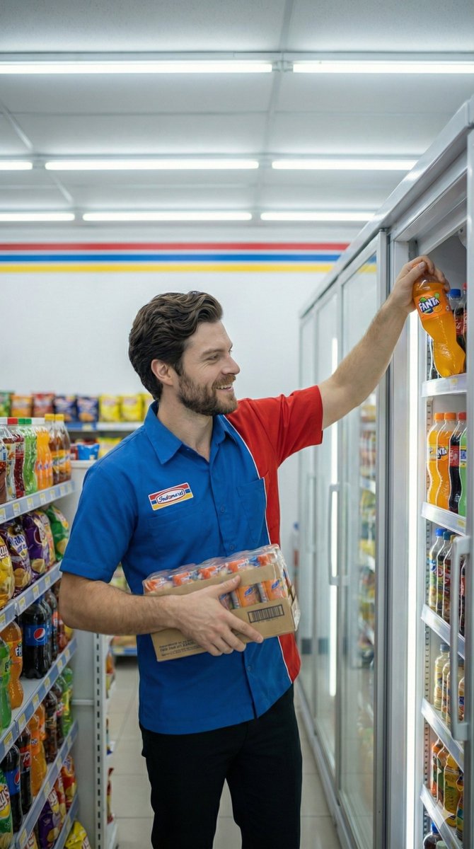 Photorealistic Convenience Store Clerk Cinematic Shot 1