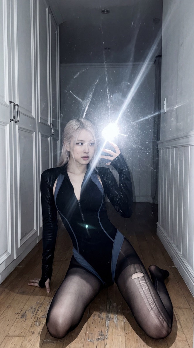 Grungy Rosé Mirror Selfie with Flash 1
