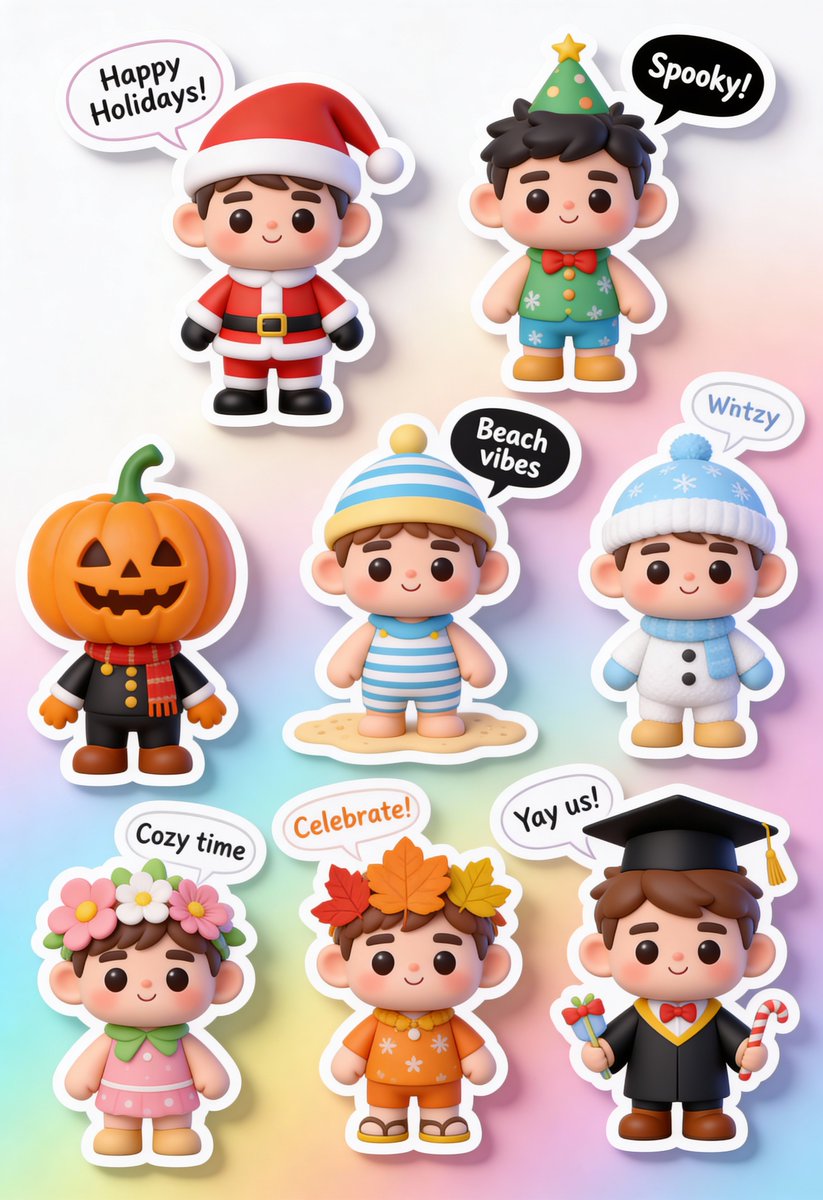 3D Kawaii Seasonal Sticker Sheet 3