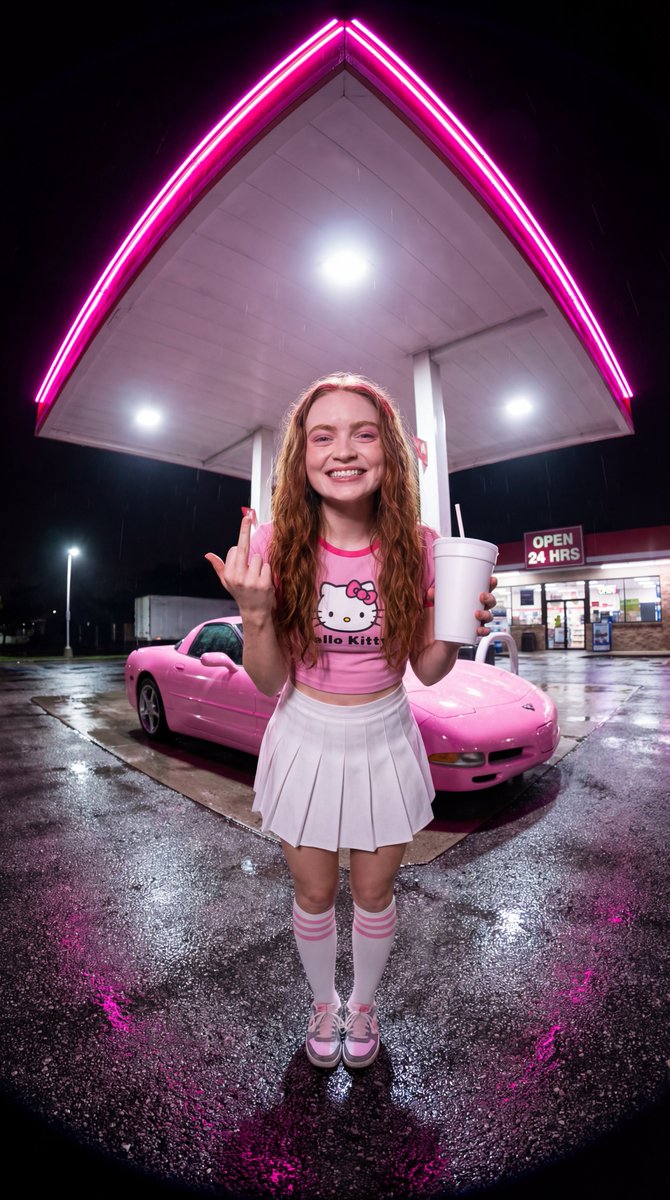 Sydney Sweeney Neon Gas Station Portrait 2