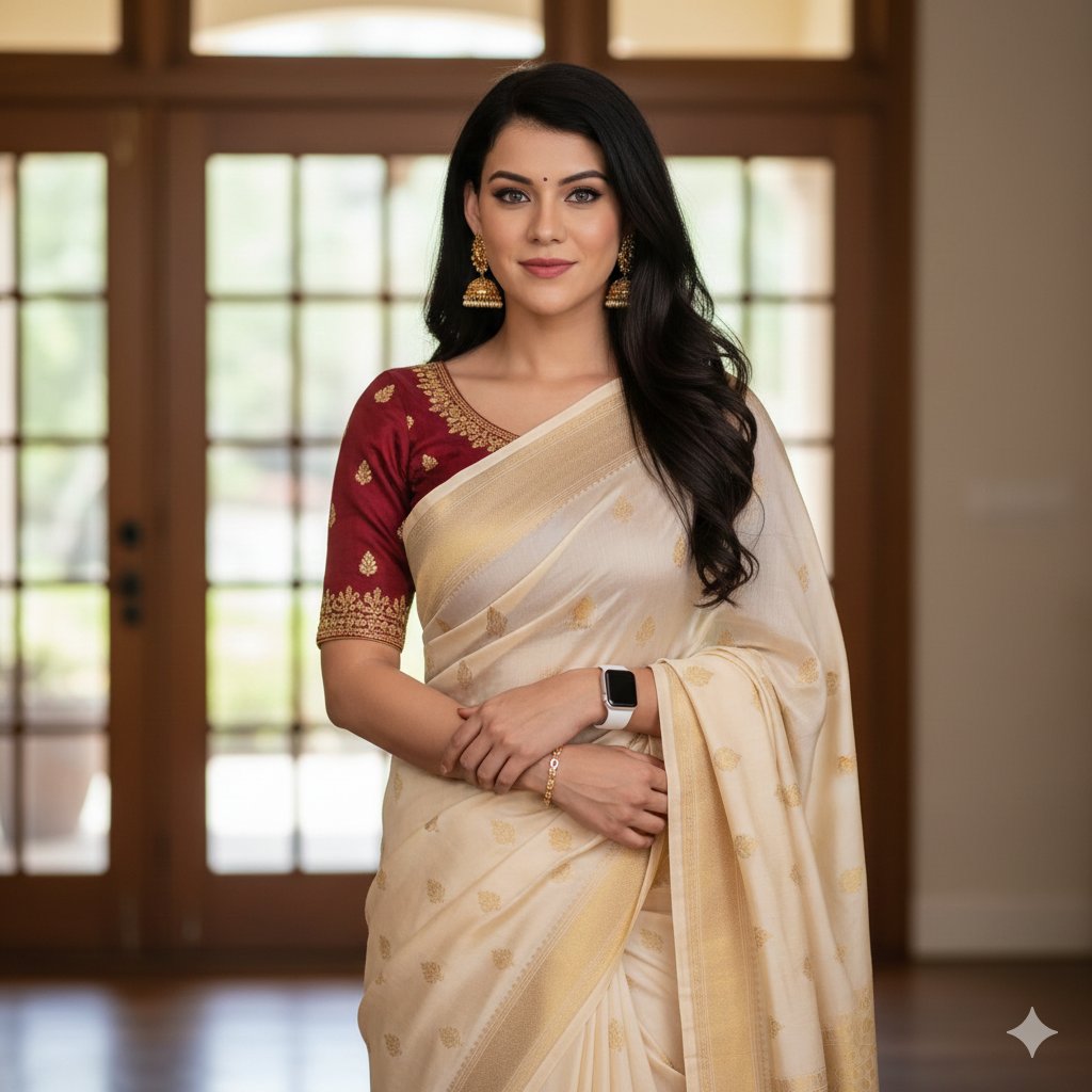 8K RAW Portrait of Woman in Saree with Apple Watch 4
