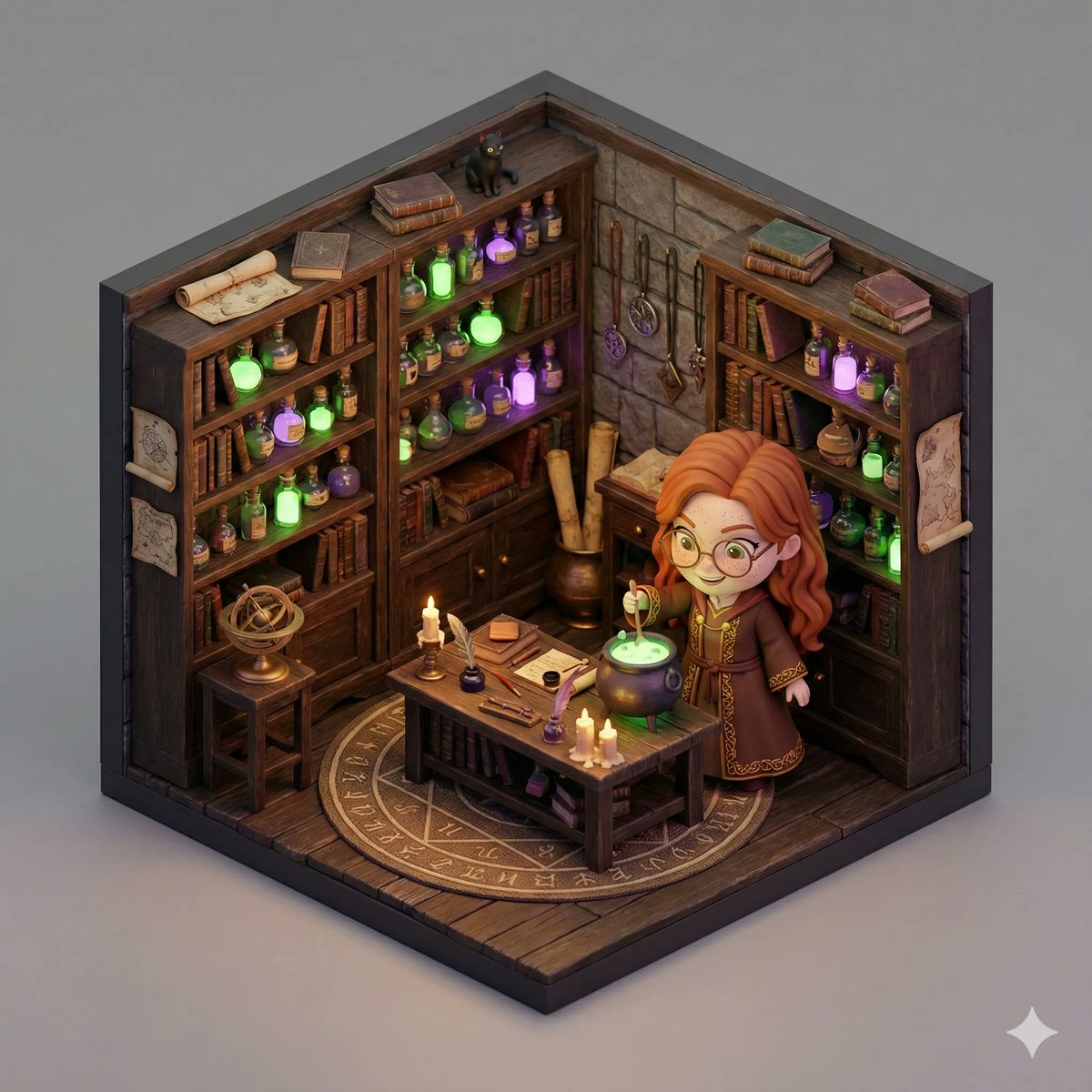 Isometric 3D Miniature Room with Chibi Character 3