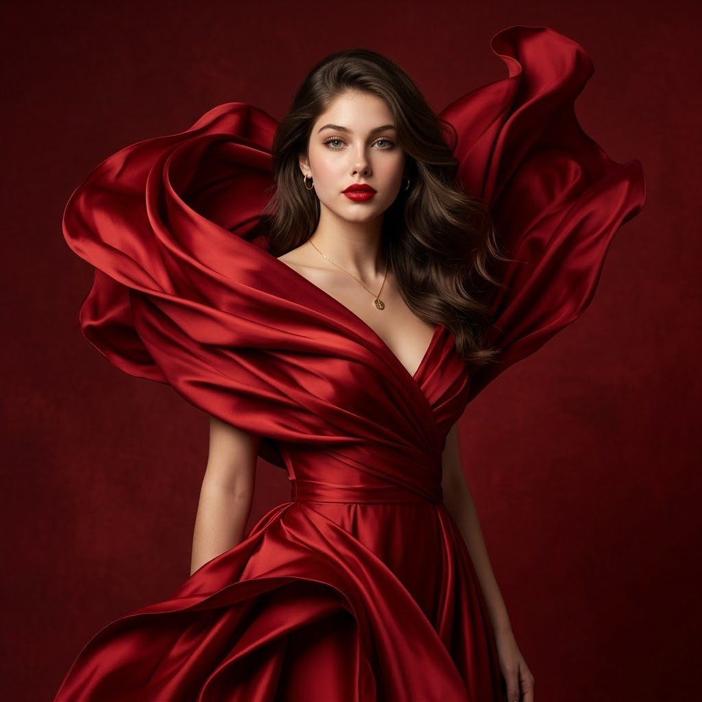 Social Media Post - Luxury Crimson Silk Gown Portrait