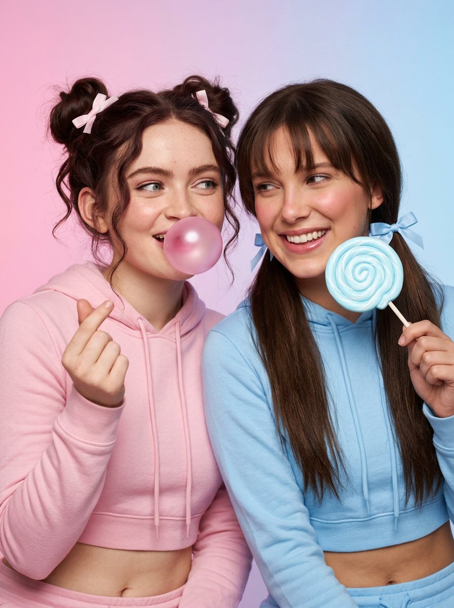 Playful Pastel Studio Portrait of Sadie Sink and Millie Bobby Brown 1