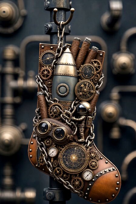 Grok Imagine prompt: Steampunk Christmas stocking
