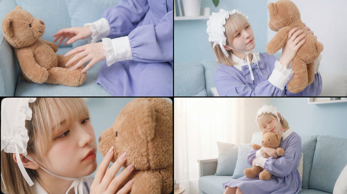 Warm, Nostalgic Cinematic Video of a Woman with a Teddy Bear 1