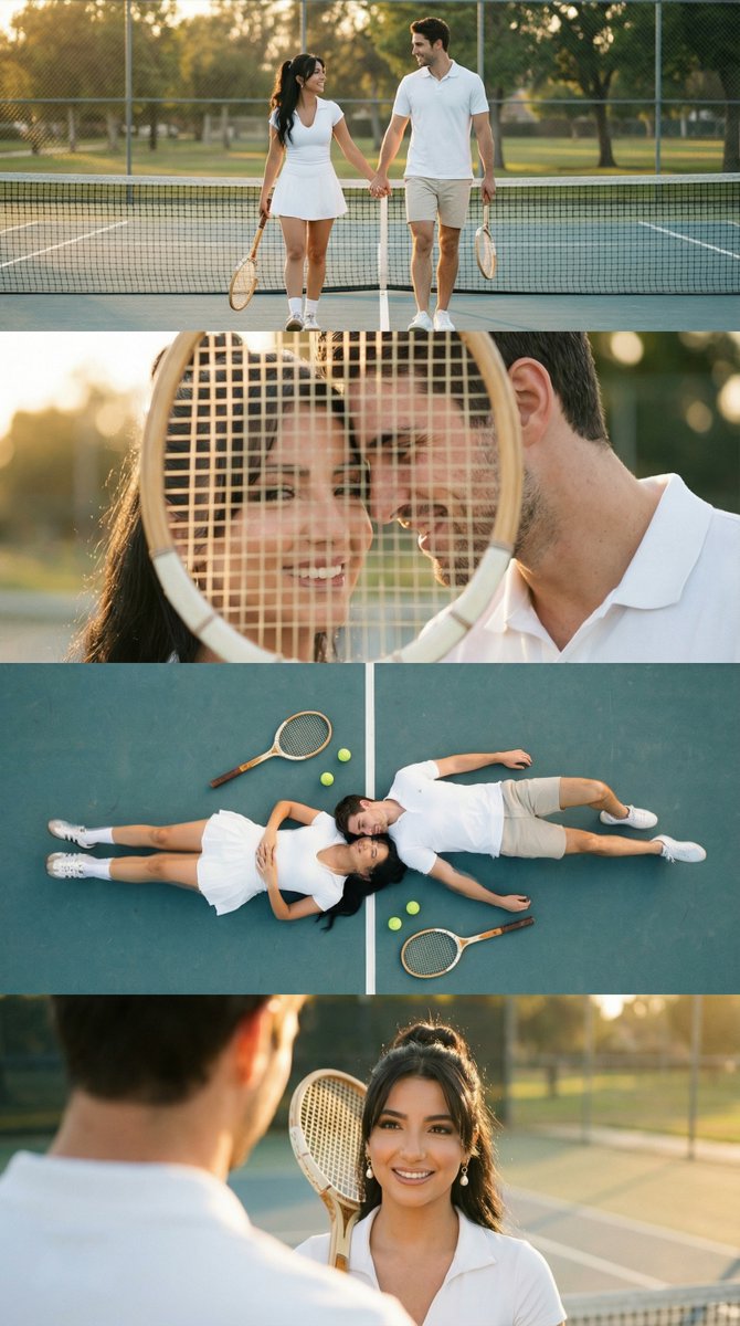 4-Panel Tennis Couple Storyboard Prompt 1