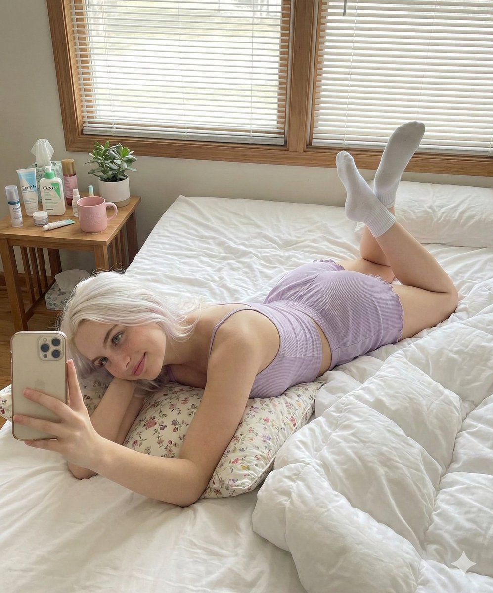 Prone Bed Selfie in Purple Lounge Wear 3