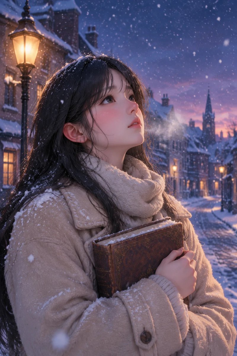 YouTube Thumbnail - Anime Girl in Snowy European Street