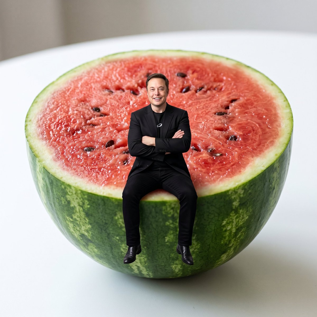 Miniature Person Sitting on Watermelon 1