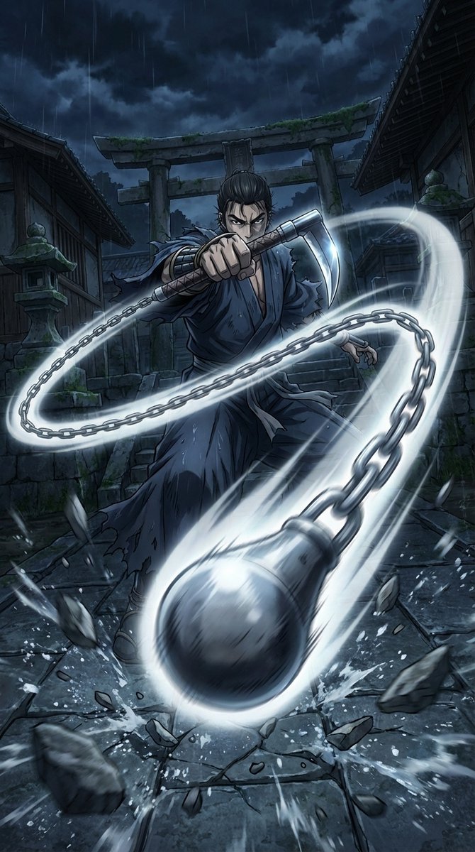 Kusarigama Warrior Dynamic Battle Scene Prompt 1