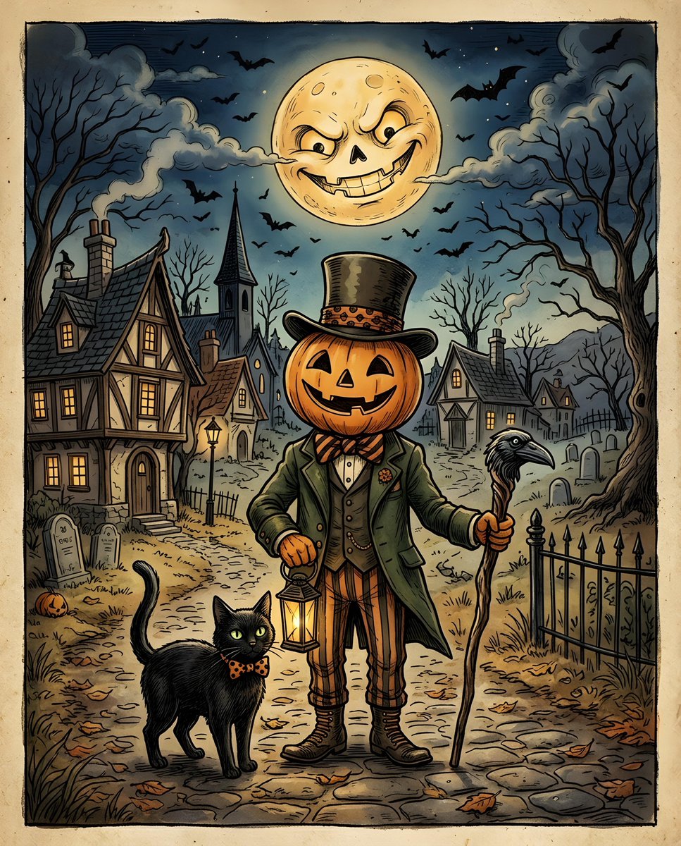 Vintage Whimsical Halloween Illustration 1
