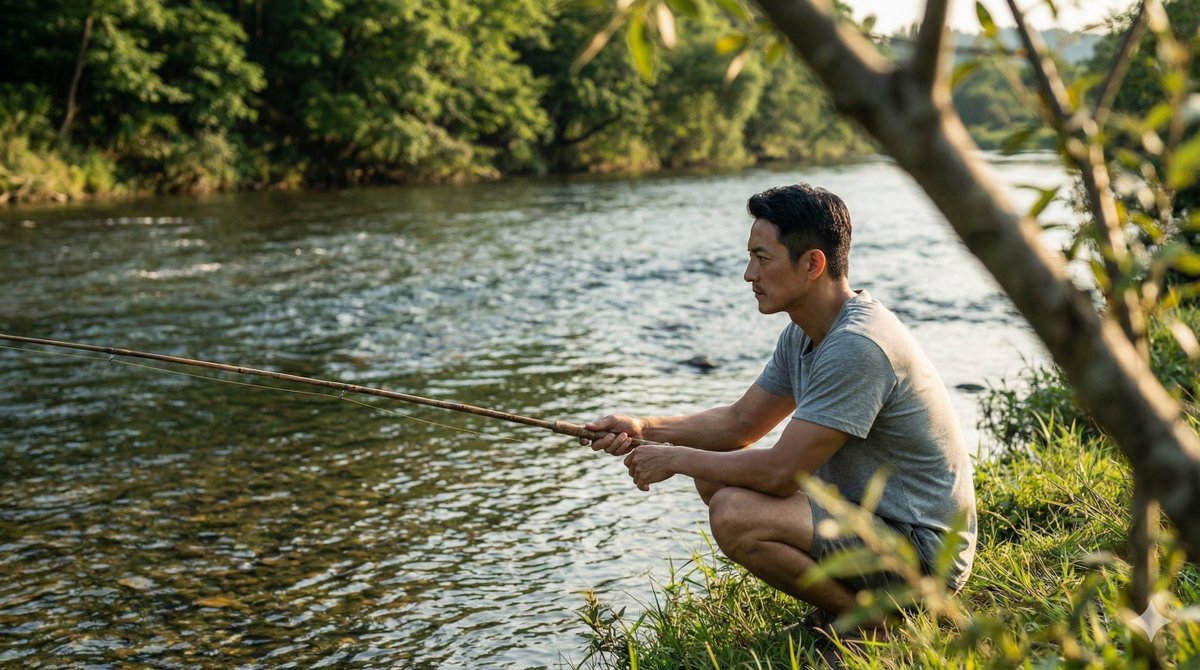 Tranquil River Fishing Cinematic Still Prompt 1