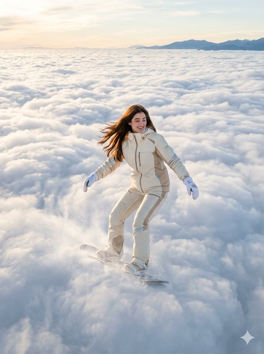 Surreal Cloud Snowboarding Girl 1
