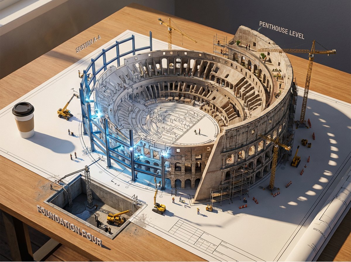 Epic 3D Architectural Blueprint Awakening Scene 1