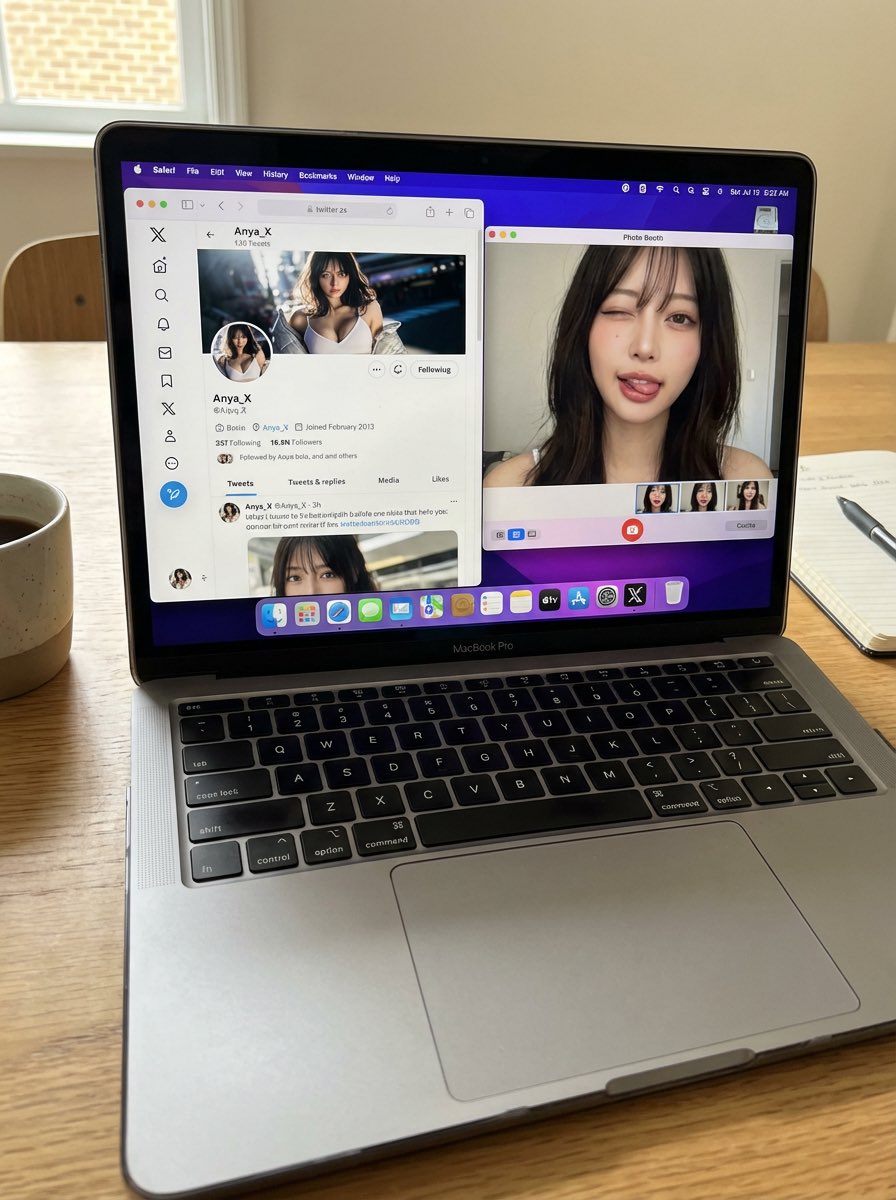 Photorealistic MacBook Desktop Selfie Scene 1