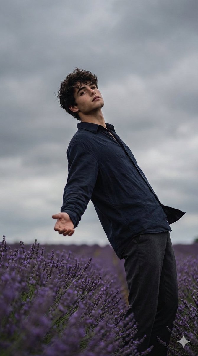 Cinematic Moody Photograph of Man in Flower Field 2