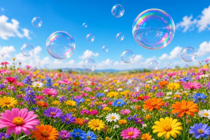 Grok Imagine Video Prompt: Soap Bubbles in Meadow