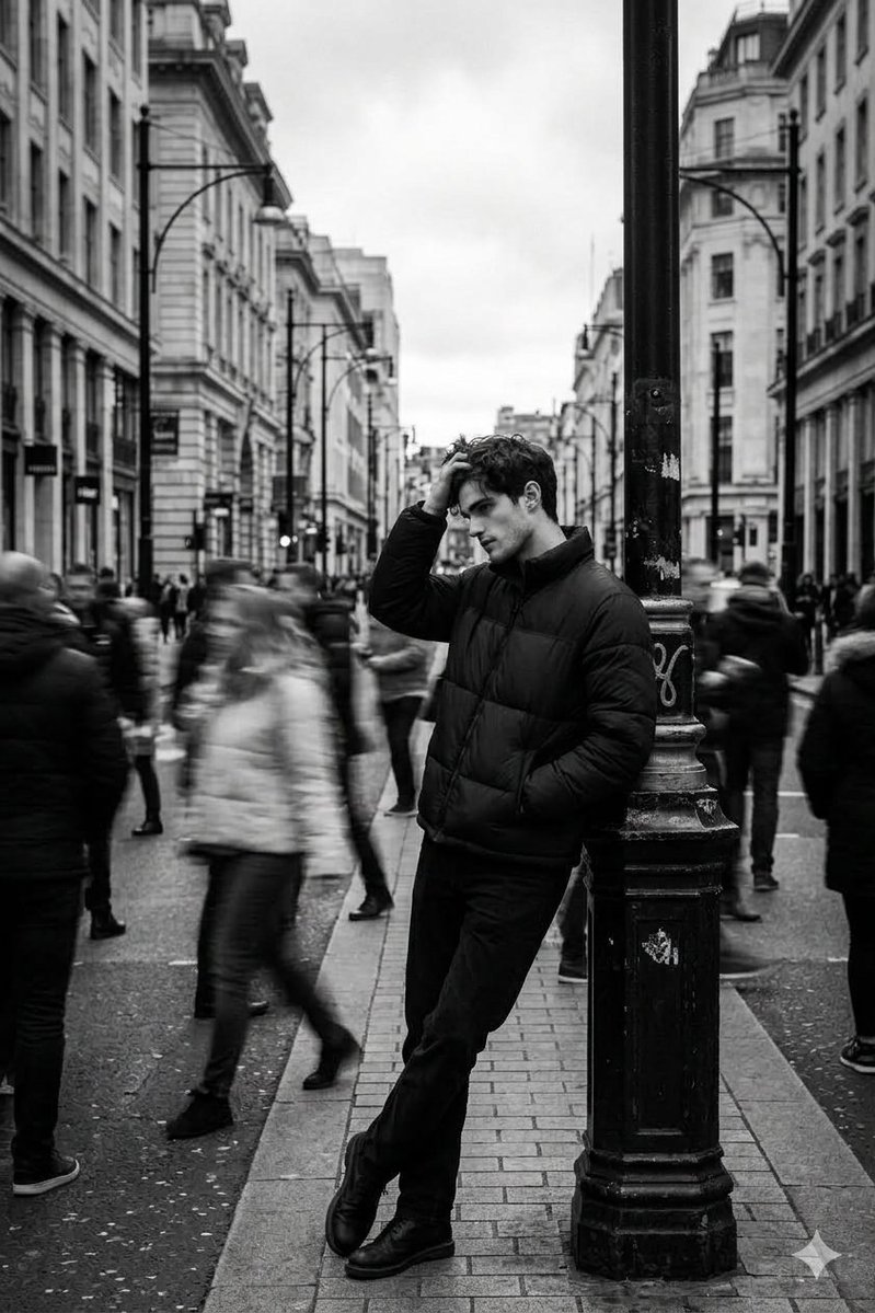 Black and White Cinematic Street Portrait with Motion Blur 2