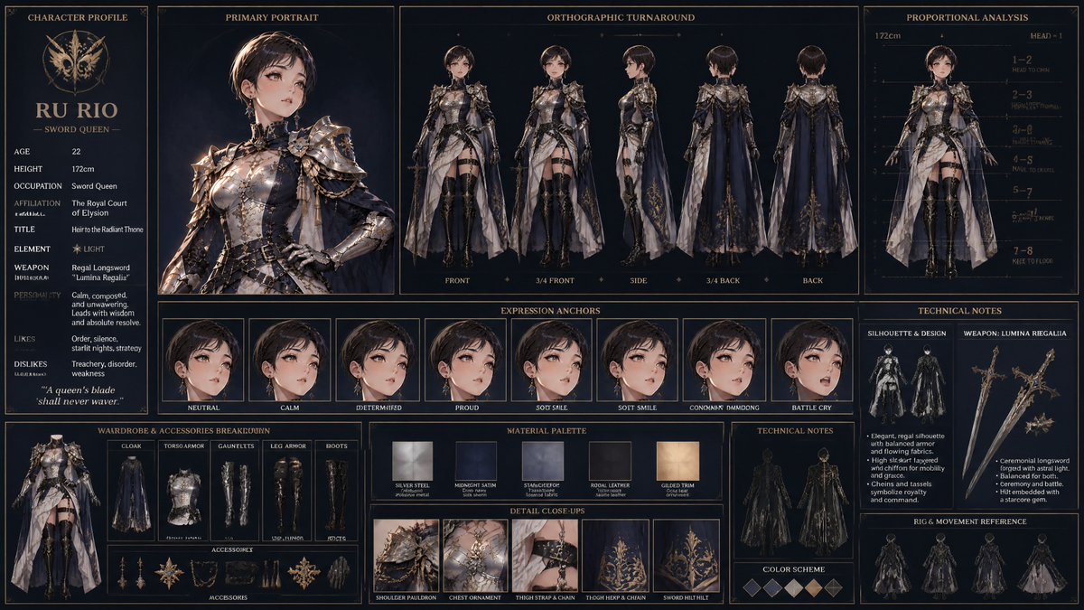 Infographic / Edu Visual - Anime Character Design Sheet: Sword Queen