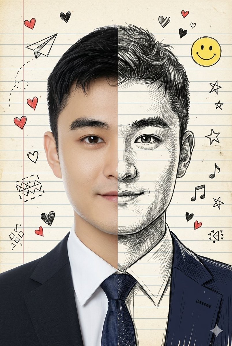 Split-View Mixed-Media Portrait (Photo and Illustration) 1