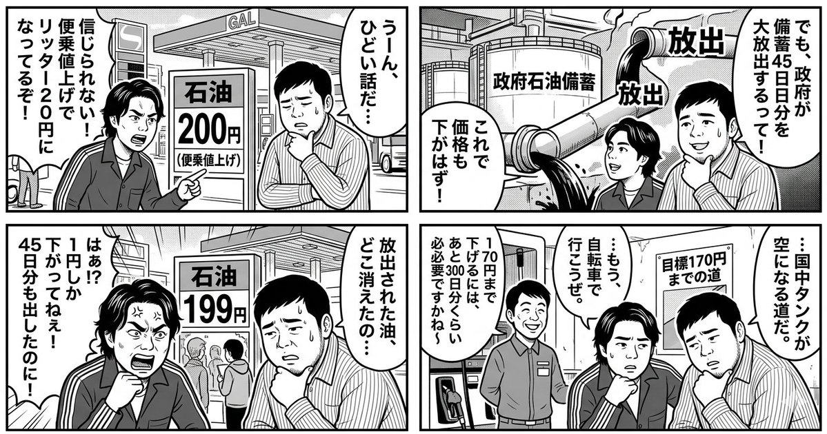 4-Panel Manga: The Long Road to 170 Yen Gasoline Price 1