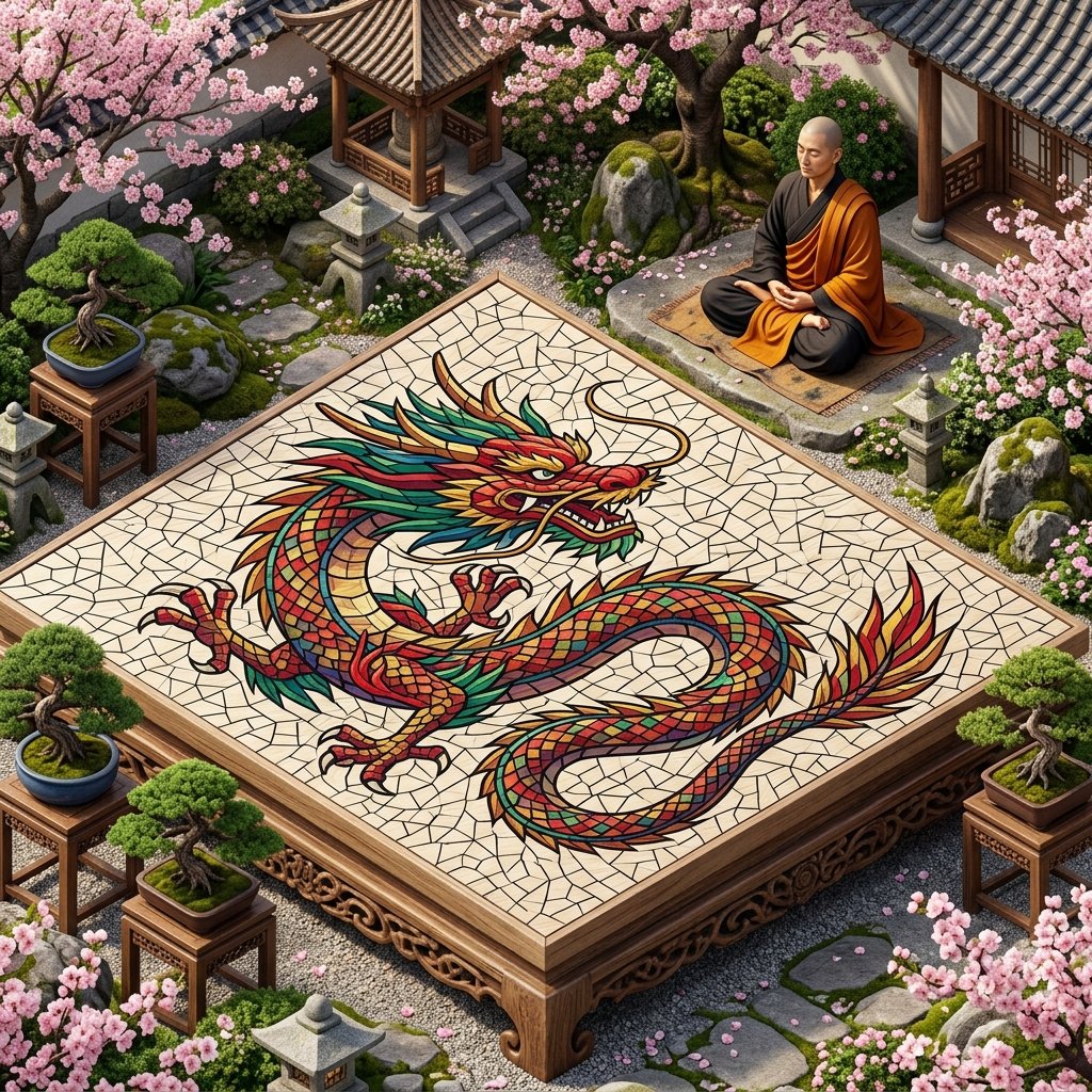 Chinese Dragon Wood Mosaic 3