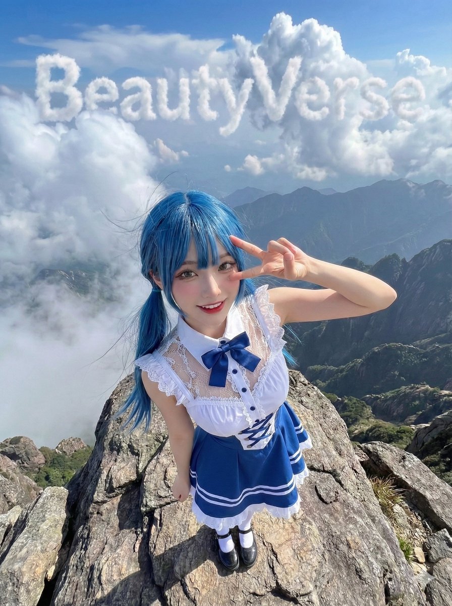 Character on a High Mountain Peak with Text in Clouds 1