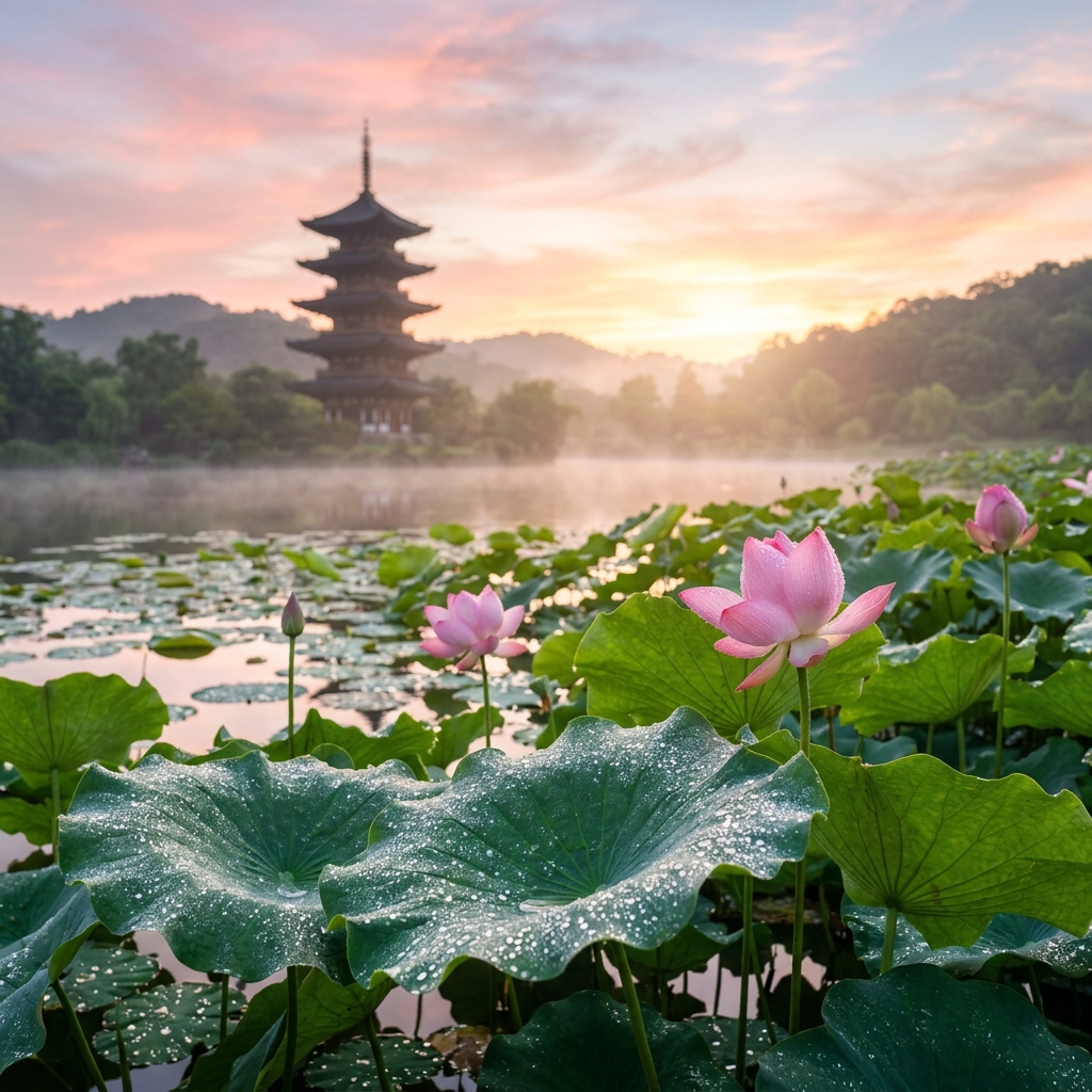 Dewy Lotus Sunrise Landscape 1