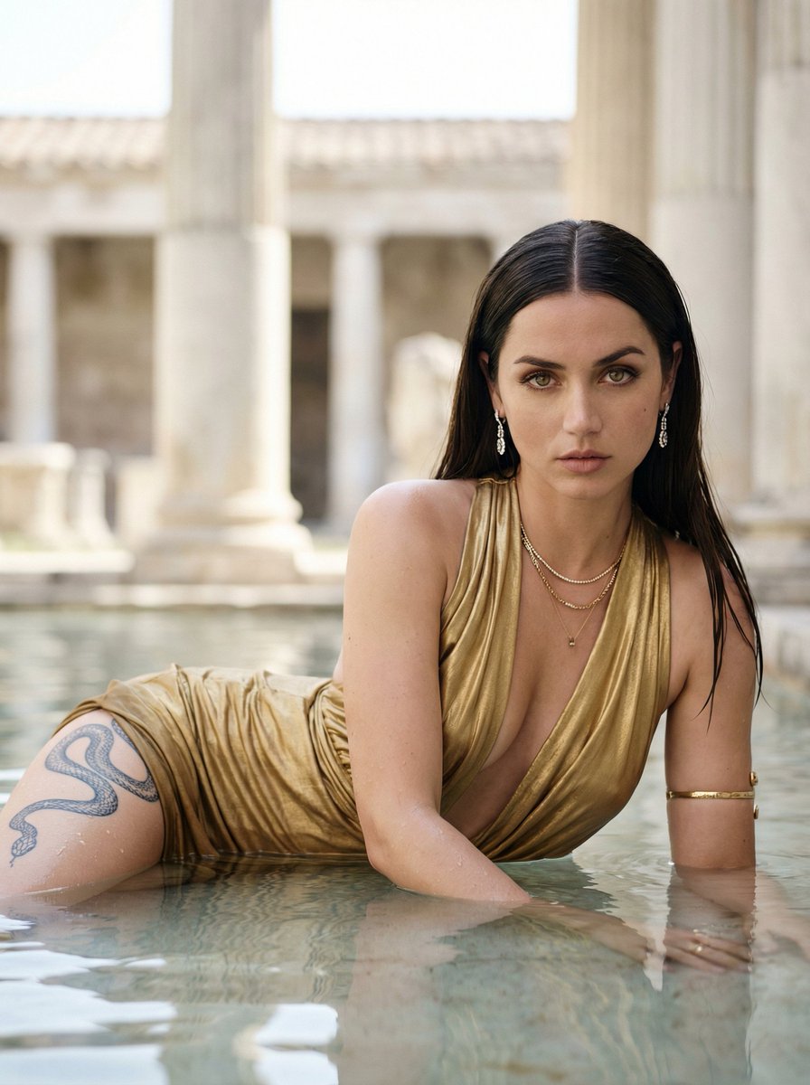 Hyper-Realistic Fashion Editorial in Roman Baths Prompt 2